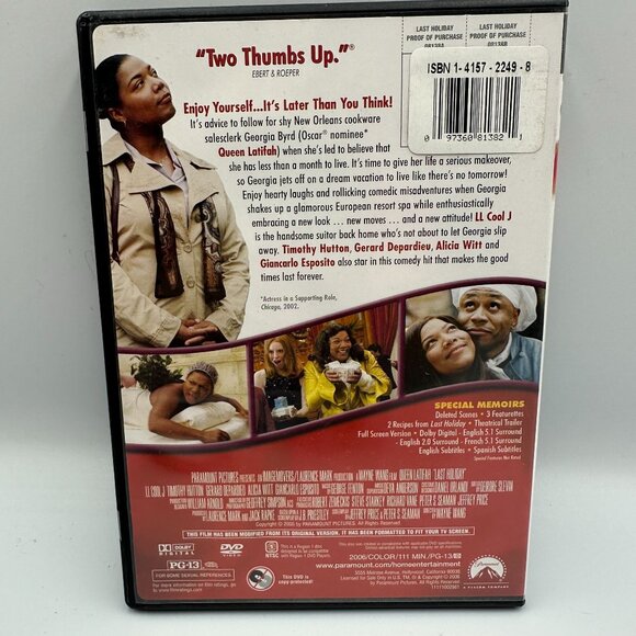 Last Holiday DVD 2006 Queen Latifah Full Screen Comedy Romantic Paramount PG13 - Picture 2 of 3